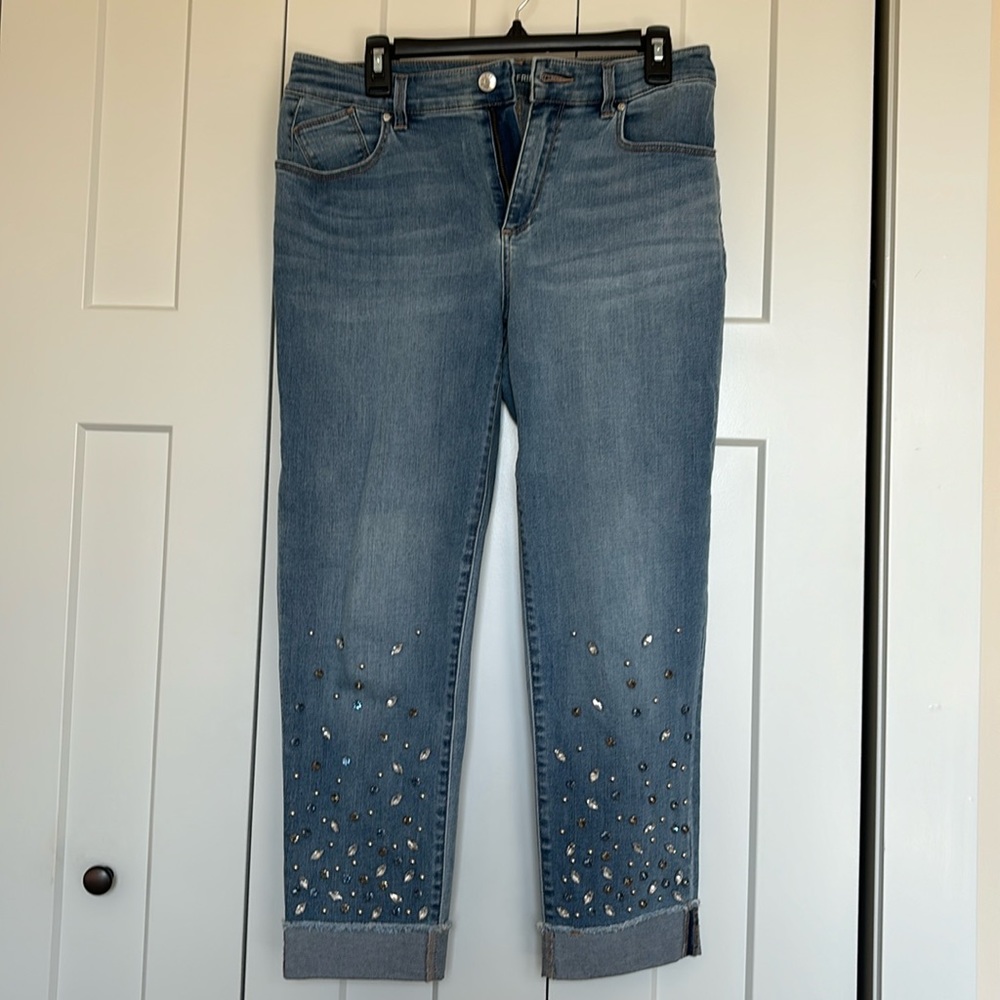 Chico boyfriend rhinestone jeans. Size 0
